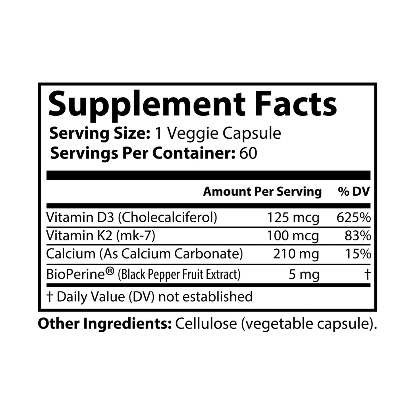 Vitamin K2 + D3 Supplement (60 Capsules)